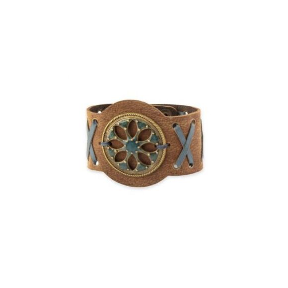 Myra Bag Jewelry - Myra Bag Wind Song Leather & Medallion Cuff Bracelet